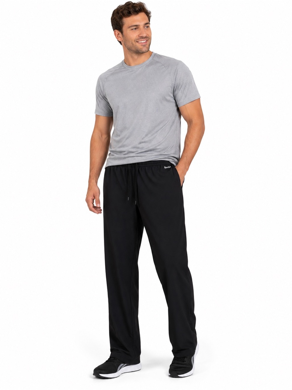 Reebok Men’s Black Athletic Track Pants XL Drawstring Straight Leg Activewear
